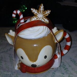 Home Essentials Festive Reindeer Mug with Candy Cane Handle